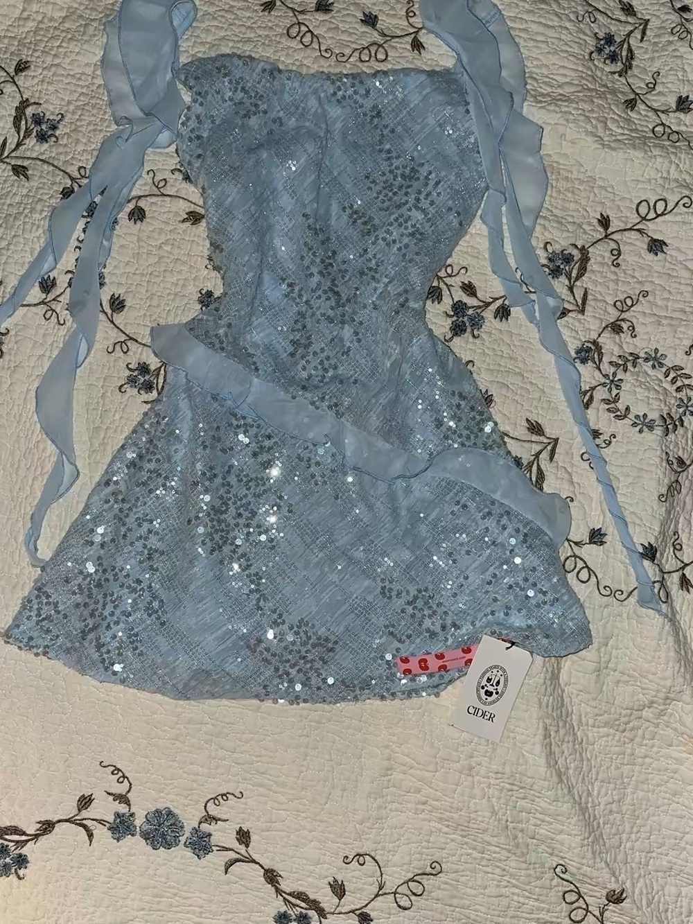 Cider Light Blue Sequin Ruffle Party Dress